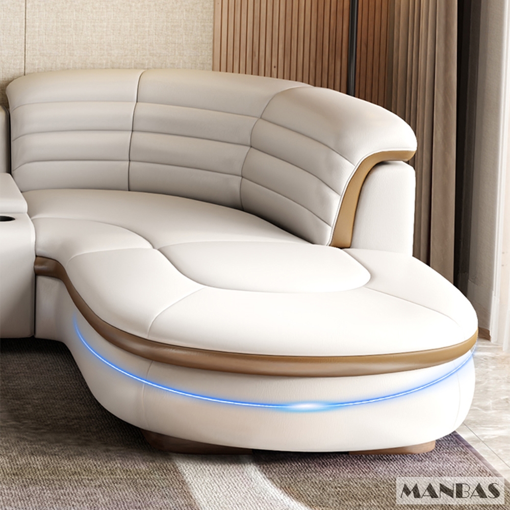 Sofa da thật hình chữ L sang trọng có loa Bluetooth – Ghế sofa da Ý phòng khách MANBAS có massage