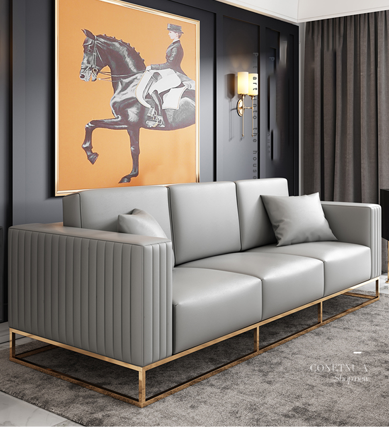 Màu Xám Mặt Cắt Sofa Đôi Ba Người Ghế Đèn Phòng Khách Cao Cấp Sofa Da Mềm Mại Ghế Bành Nội Thất Gia Đình