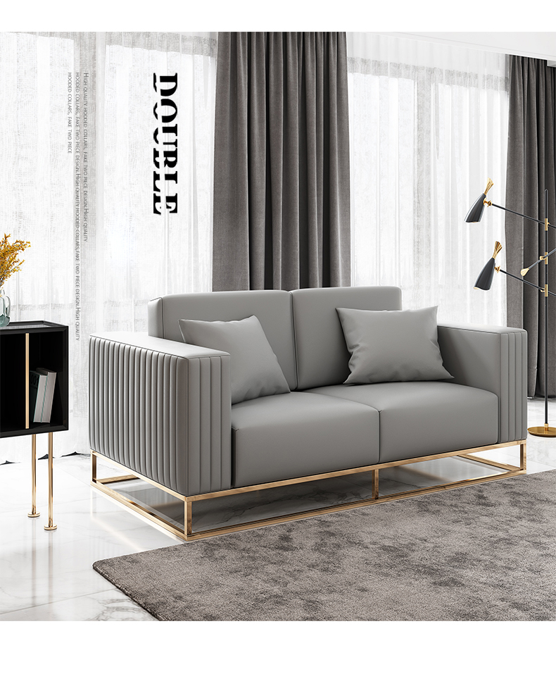 Màu Xám Mặt Cắt Sofa Đôi Ba Người Ghế Đèn Phòng Khách Cao Cấp Sofa Da Mềm Mại Ghế Bành Nội Thất Gia Đình