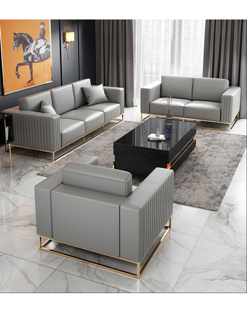 Màu Xám Mặt Cắt Sofa Đôi Ba Người Ghế Đèn Phòng Khách Cao Cấp Sofa Da Mềm Mại Ghế Bành Nội Thất Gia Đình