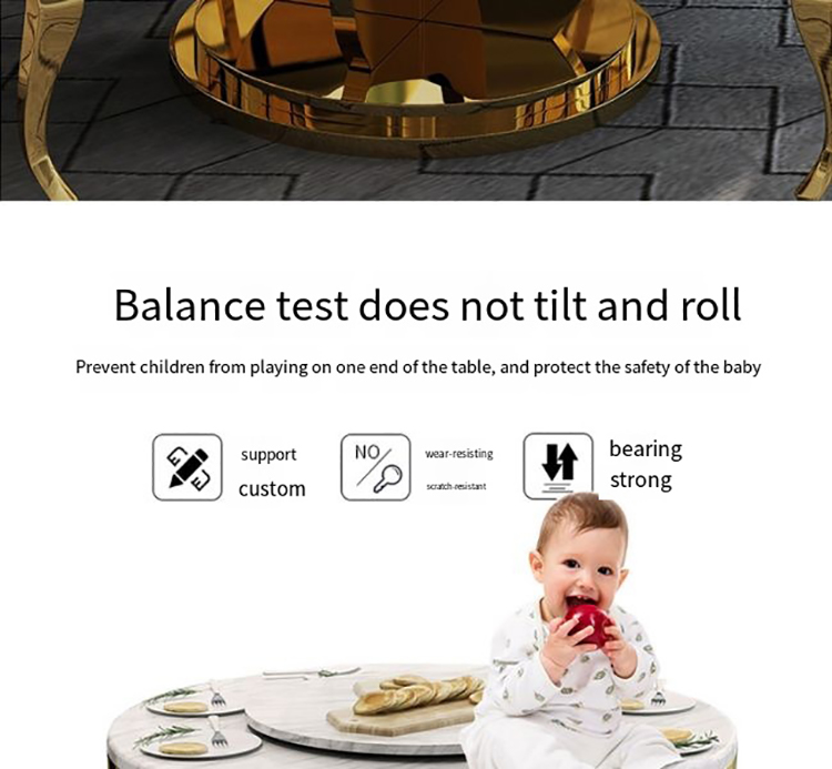 Bộ bàn ăn tròn màu đen Bộ 6 ghế Bàn xoay Nhà hàng lớn Hiện đại Thép không gỉ đơn giản Mesa Comedor Nội thất