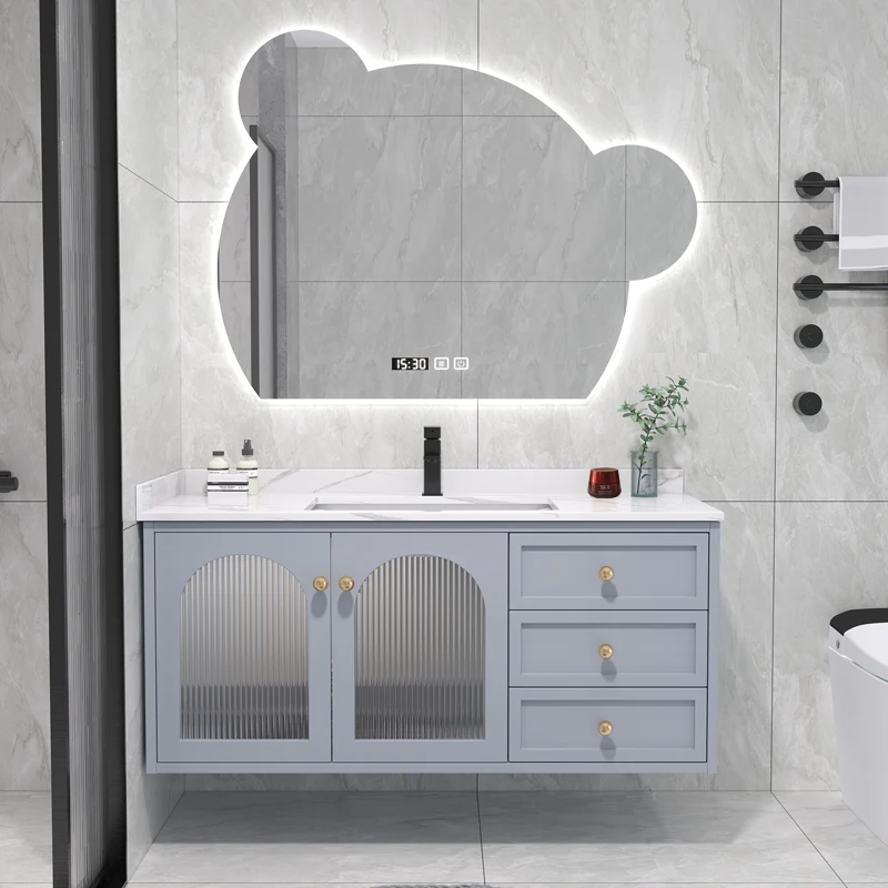 70-150cm Nội thất phòng tắm bằng đá phiến Tủ trang điểm có bồn rửa Gấu dễ thương Gương tích hợp Gỗ nguyên khối Phong cách Tủ đồng hành Rửa