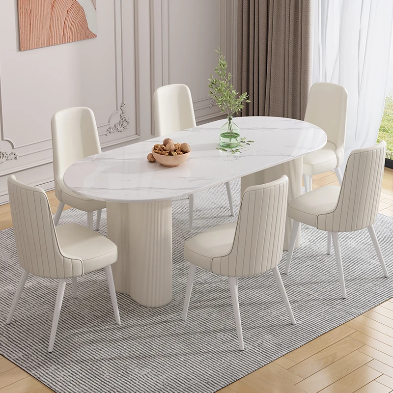Thiết Kế Bàn Ăn Đa Năng Trắng Tối Giản 6 Người Bàn Ăn Hình Chữ Nhật Chống Nước Bộ Sala Da Pranzo Trang Trí