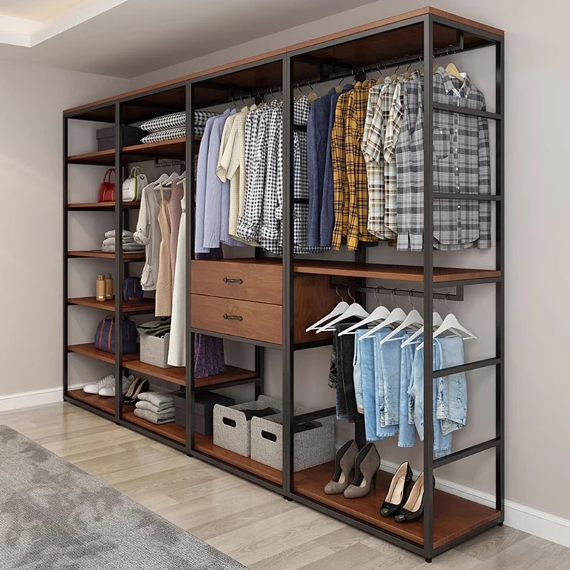 Trưng bày Tủ quần áo có ngăn kéo Thép hiện đại Treo Tủ quần áo căn hộ Miễn phí vận chuyển Lưu trữ Mueble Para Colgar Ropa Nội thất gia đình