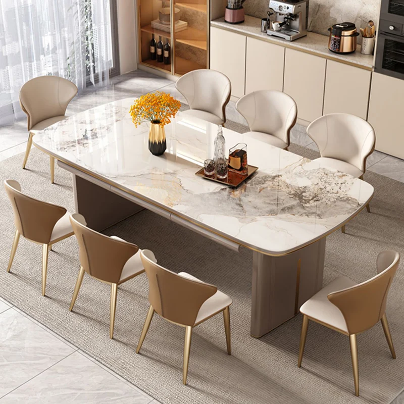 Bộ bàn trang điểm Bộ ghế Khách sạn Đá cẩm thạch Tiếp tân Bàn bên máy tính 8 người Mesa Comedor Bàn cà phê