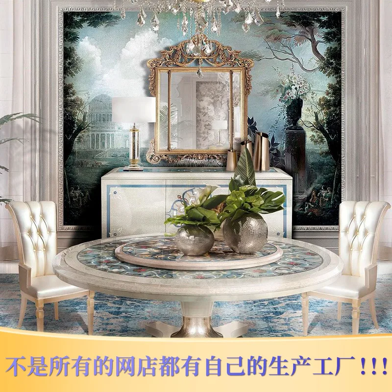 Bàn ghế gỗ chạm khắc châu Âu sang trọng kết hợp bàn xoay hộ gia đình Bàn ăn kiểu Pháp