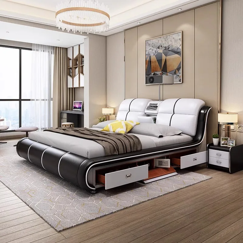 Lạ Mắt Bằng Gỗ Giường Nữ Hoàng Người Lớn Ngăn Kéo Đôi Trẻ Em Giường Queen Full Size Sang Trọng Cama De Lujo Para Dormitorio Bộ Đồ Nội Thất