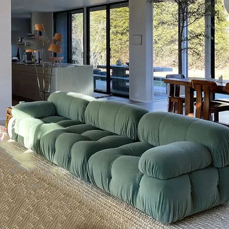 Mô-đun giường sofa hình chữ L màu xanh lá cây Mới của Trung Quốc Chất lượng cao tùy chỉnh Ánh sáng tùy chỉnh Thiết kế sang trọng Sofa Inflavel Nội thất gia đình