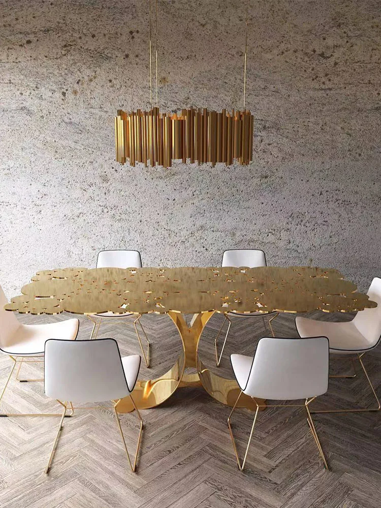 Bàn ăn nghệ thuật inox sang trọng nhẹ của Ý nhà lớn thiết kế bàn ăn kim loại cao cấp nhà hình chữ nhật
