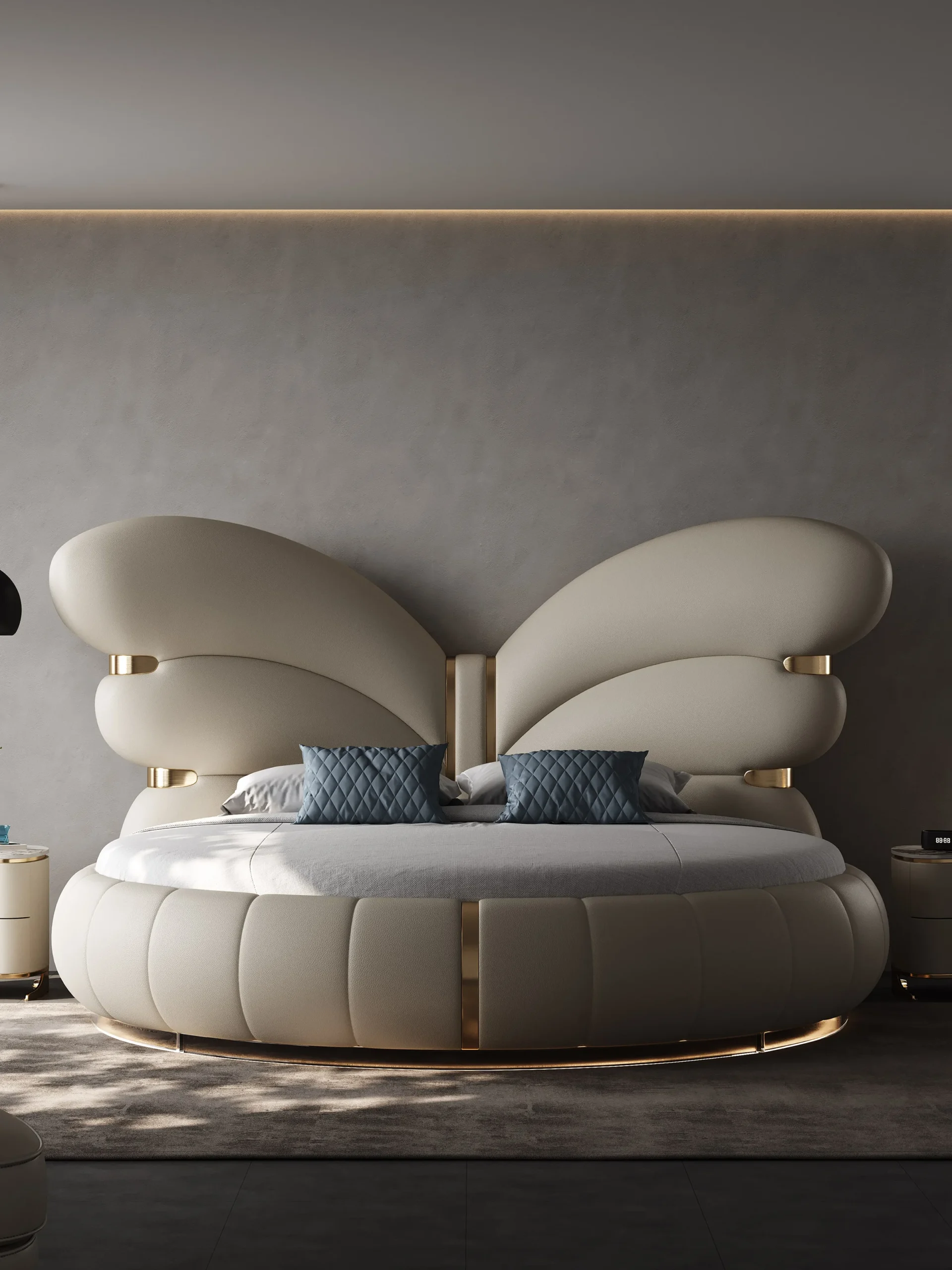 Giường da sang trọng, nhẹ nhàng hiện đại của Ý Phòng ngủ Master Deluxe Giường tròn lớn 2 mét Giường đôi