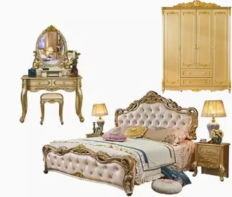 Bộ phòng ngủ lớn công chúa lớn Biệt thự đôi Cao cấp sang trọng Bộ phòng ngủ con người ngủ bằng gỗ Nội thất Bắc Âu