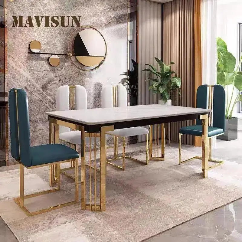 Ánh sáng Bàn ăn sang trọng Ghế Nội thất gia đình Nhà hàng cao cấp Bàn bếp Bàn hình chữ nhật bằng đá cẩm thạch