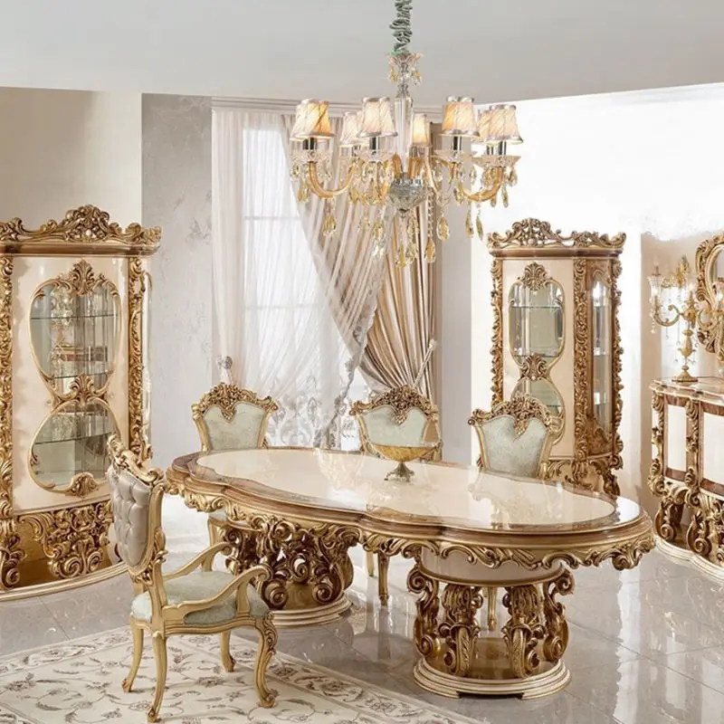 Nhà hàng sang trọng theo phong cách Baroque của Ý với tủ đựng cơm bàn ghế chạm khắc bằng tay palazzo