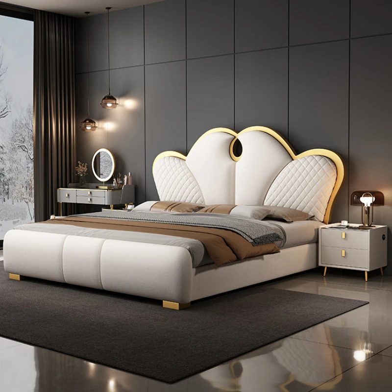 Ngôi Nhà sang trọng Giường Đôi King Size Bắc Âu Hiện Đại Phòng Khách Khung Giường Đôi Đôi Công Chúa Cama Hôn Nhân Nội Thất Phòng Ngủ