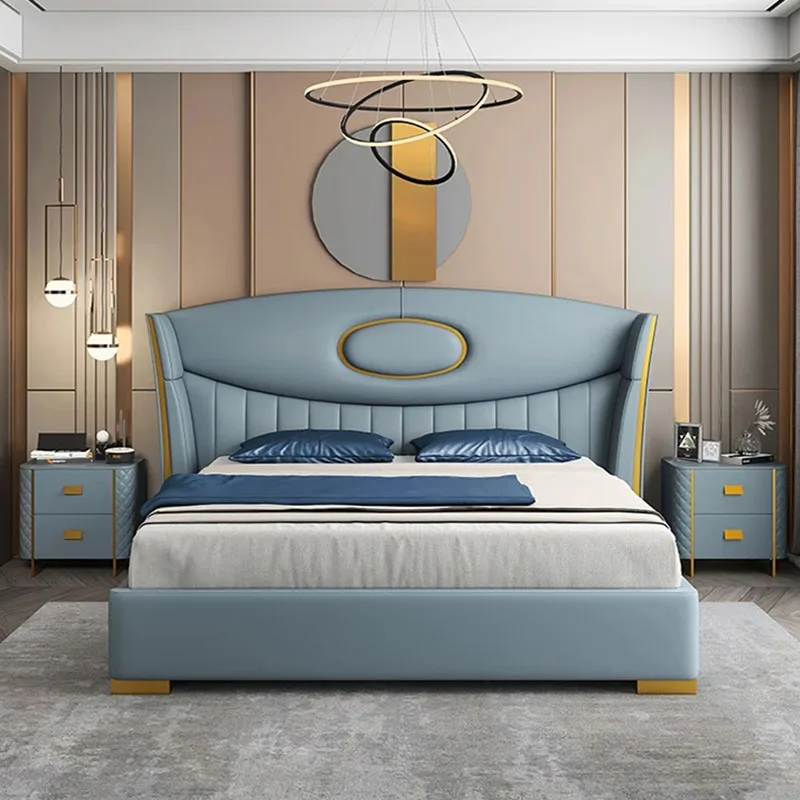 Bộ phòng ngủ nhẹ sang trọng 1,5m 1,8m Mét Cảm ứng mềm mại Chất liệu an toàn Thích hợp Thoải mái Gỗ nguyên khối Khung giường King