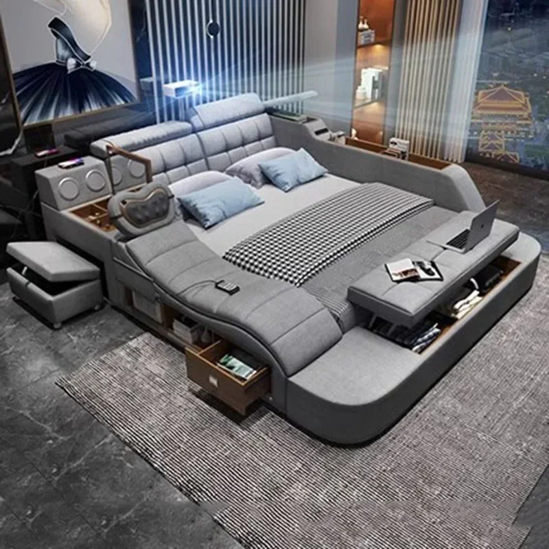 Thẩm mỹ hiện đại Giường đôi Đa chức năng Lưu trữ Salon Giường đôi King Luxury Smart Lit Nội thất đa chức năng thông minh