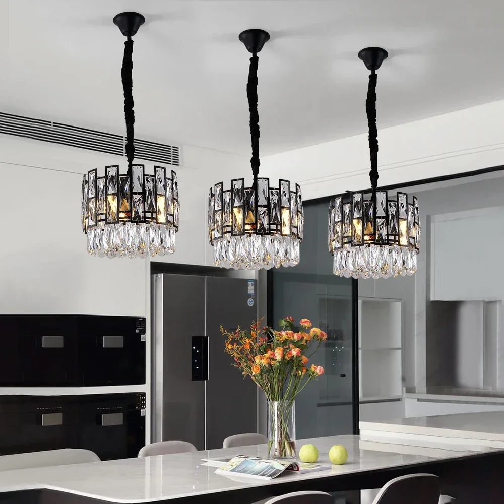 Pha Lê Hiện Đại Đèn Chùm Phòng Khách Ăn Trong Nhà Mặt Dây Màu Đen Ánh Sáng Tròn Lustre Nhà Bếp Phòng Ngủ Đèn Nội Thất