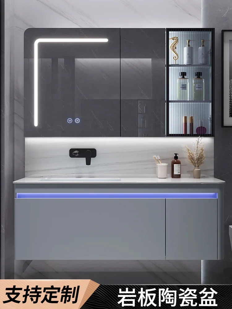 Bắc Âu Phòng Tắm Tủ Trang Điểm Với Bồn Rửa Nội Thất Kết Hợp Bộ Hiện Đại Tối Giản Chậu Rửa Tấm Đá Một Lưu Vực Rửa Tay