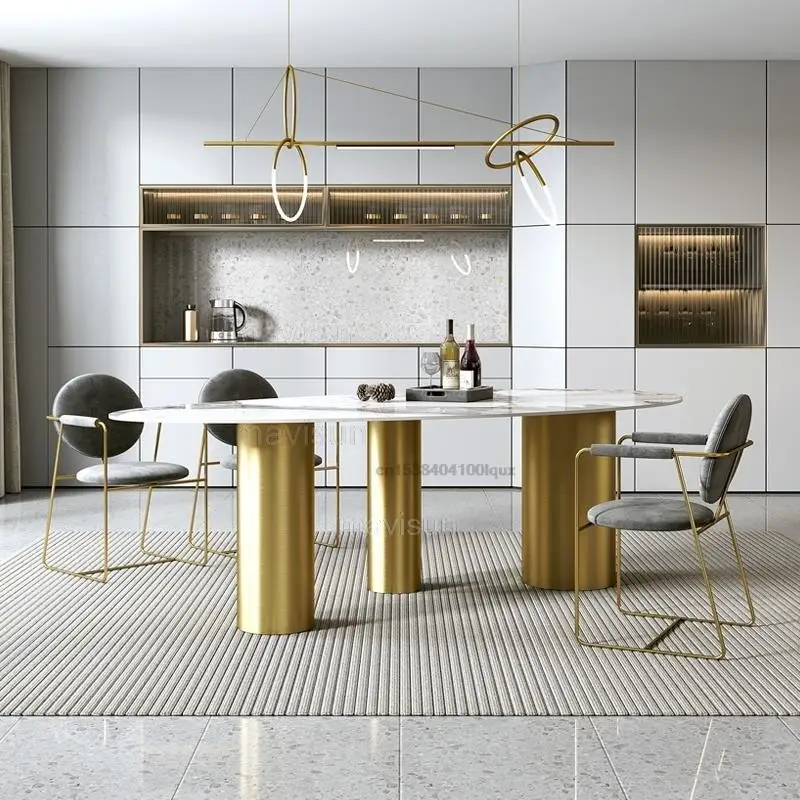 Bắc Âu Cao Cấp Tùy Chỉnh Bàn Ăn Đá Cẩm Thạch Hiện Đại Mới Gác Xép Nội Thất Nhà Bếp Rượu Phòng Ăn Chân Vàng Bộ Bàn Ghế