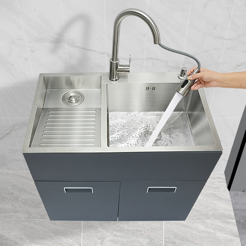 Bồn rửa mặt 304 ban công, bồn giặt hồ bơi, tủ giặt bằng thép không gỉ tích hợp tủ phòng tắm, sàn có bồn rửa mặt