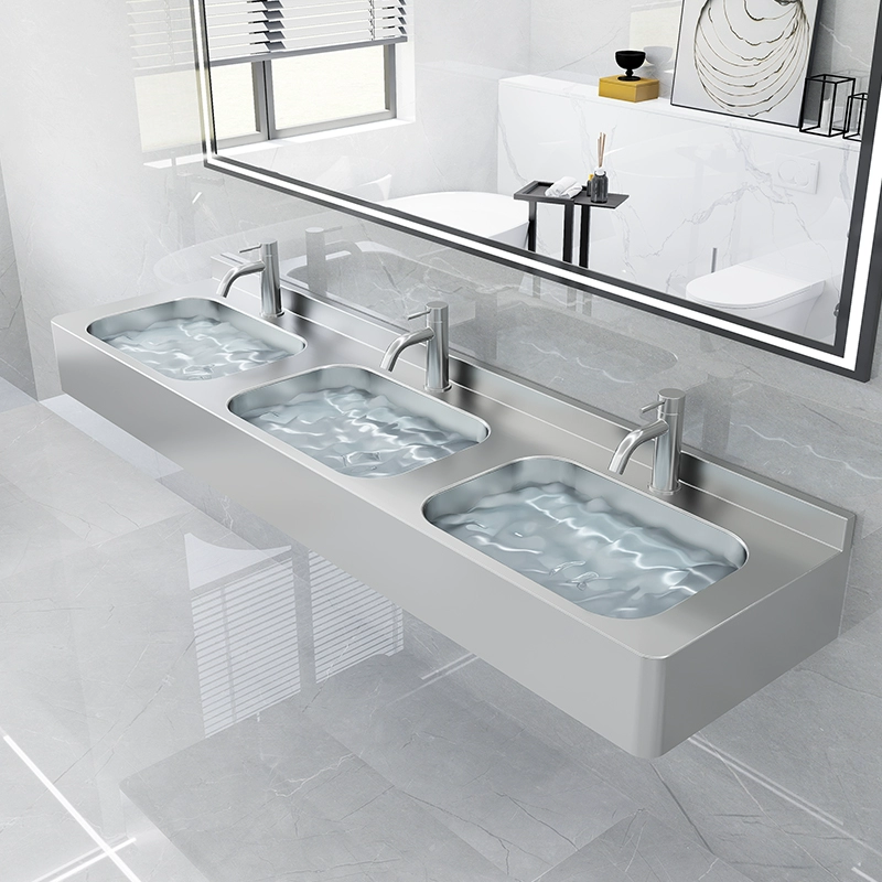 Chậu rửa treo tường bằng thép không gỉ 304, chậu rửa, bồn rửa tích hợp ba chậu phòng tắm