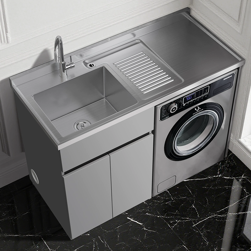 Tủ máy giặt bằng thép không gỉ 304 tùy chỉnh, bồn rửa tích hợp, tủ phòng tắm, tủ giặt ban công có bàn giặt