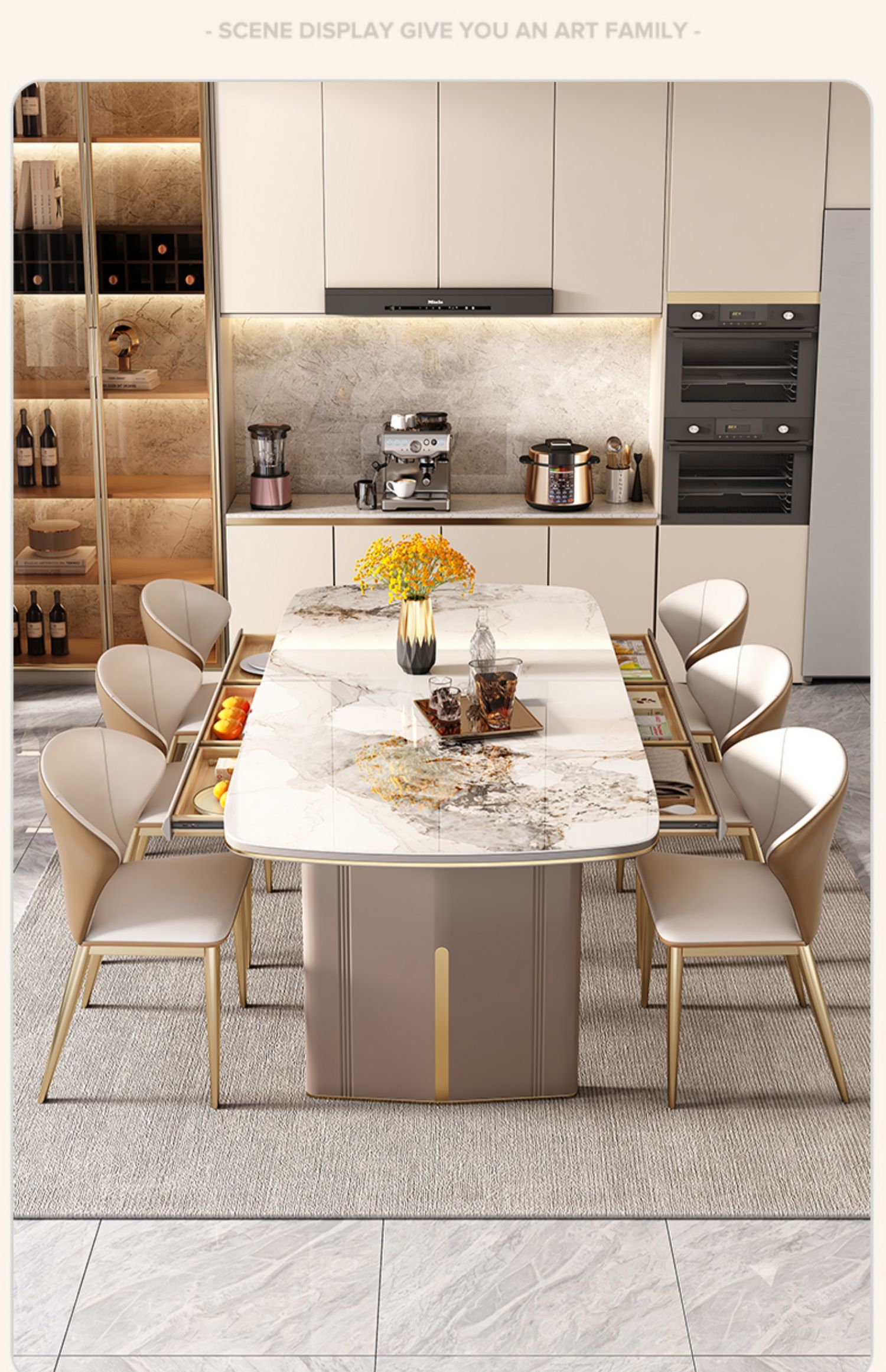 Bộ bàn trang điểm Bộ ghế Khách sạn Đá cẩm thạch Tiếp tân Bàn bên máy tính 8 người Mesa Comedor Bàn cà phê
