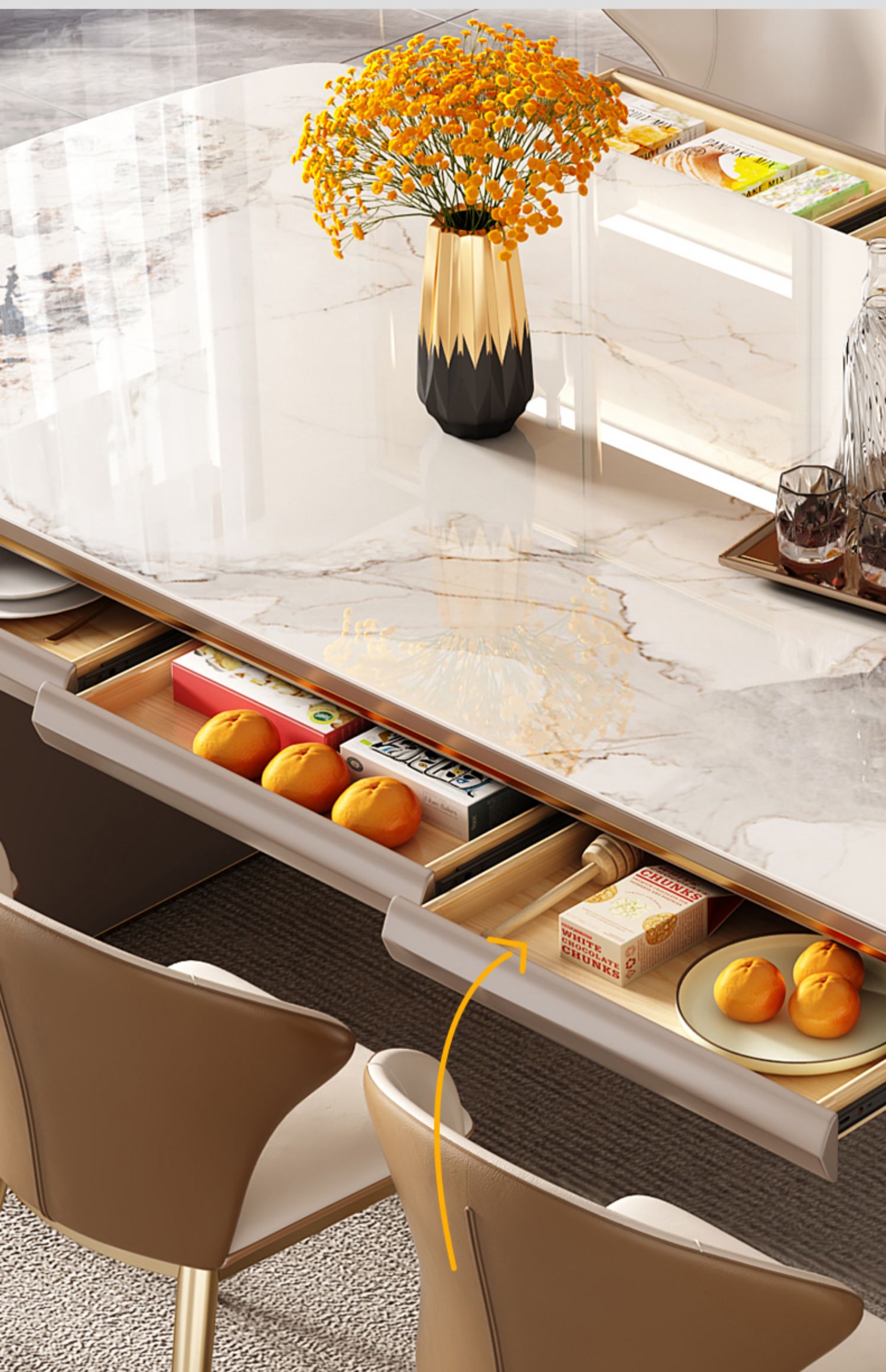Bộ bàn trang điểm Bộ ghế Khách sạn Đá cẩm thạch Tiếp tân Bàn bên máy tính 8 người Mesa Comedor Bàn cà phê