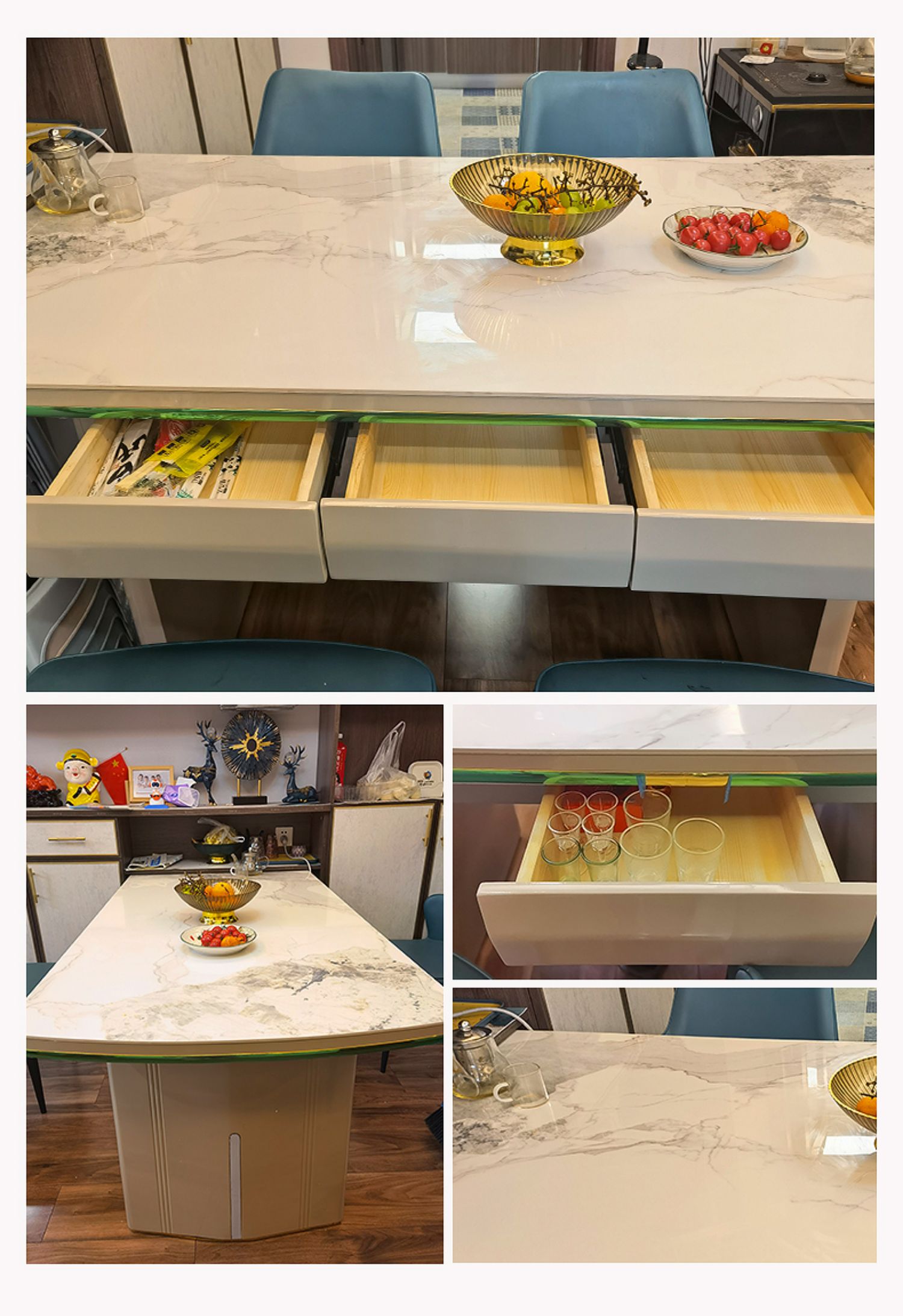 Bộ bàn trang điểm Bộ ghế Khách sạn Đá cẩm thạch Tiếp tân Bàn bên máy tính 8 người Mesa Comedor Bàn cà phê