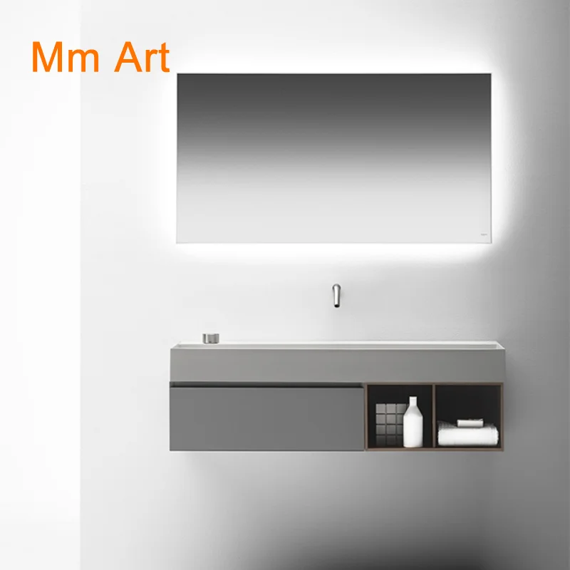Tường đá phòng tắm 1800mm Tủ treo đồ nội thất Vanity 6 ngăn kéo Chậu thạch anh acrylic